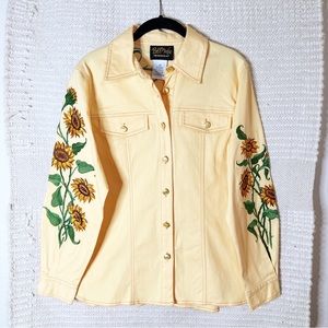 BOB MACKIE vintage pale yellow embroidered sunflower button front top XS